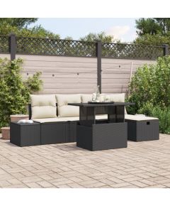 vidaXL 6-częściowy zestaw sof ogrodowych z poduszkami Czarny Polirattan Dārza mēbeļu komplekti