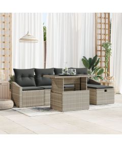 vidaXL Zestaw sof ogrodowych  6-częściowy z poduszkami jasnoszarym z polirattanu Dārza mēbeļu komplekti