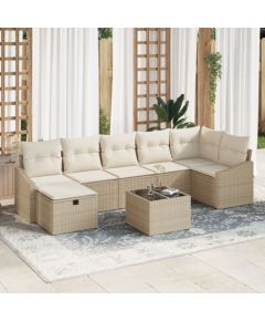 vidaXL 8-elementowy zestaw sofy ogrodowej z poduszkami Beżowy Polirattan Dārza mēbeļu komplekti