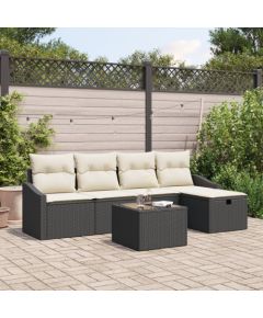 vidaXL Zestaw sof ogrodowych  6 częściowy z poduszkami Czarny Polirattan Dārza mēbeļu komplekti
