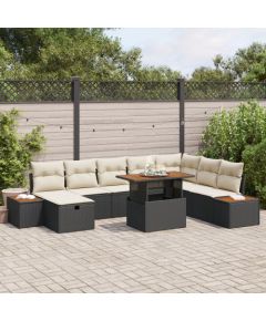 vidaXL Zestaw 9-częściowy sofy ogrodowej z poduszkami czarny polirattan Dārza mēbeļu komplekti
