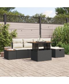 vidaXL 6-częściowy zestaw sofy ogrodowej z poduszkami czarny polirattan Dārza mēbeļu komplekti