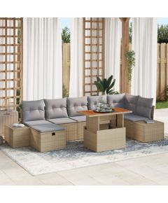 vidaXL Zestaw Sof Ogrodowych  8 Elementów z Poduszkami Beżowy Poli Rattan Dārza mēbeļu komplekti