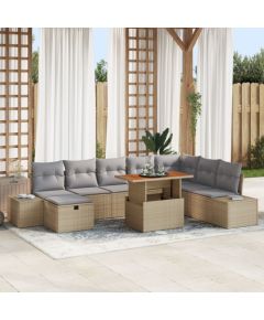 vidaXL Dopasowany 9-częściowy zestaw sof ogrodowych z poduszkami, beżowy polirattan Dārza mēbeļu komplekti