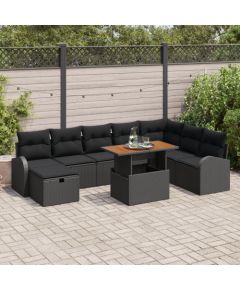 vidaXL 9-częściowy zestaw kanapowy do ogrodu z poduszkami Rattan PE czarny Dārza mēbeļu komplekti