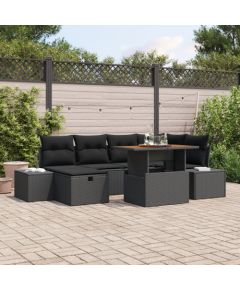 vidaXL 7-częściowy zestaw sof ogrodowych z poduszkami czarny polirattan Dārza mēbeļu komplekti