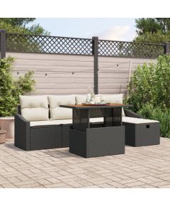 vidaXL Zestaw 6-częściowy sofy ogrodowej z poduszkami czarny polirattan Dārza mēbeļu komplekti