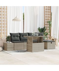 vidaXL Zestaw Sof  6 elementów z poduszkami jasnoszare polirattan Dārza mēbeļu komplekti