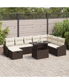 vidaXL 9-częściowy zestaw sofy ogrodowej z poduszkami Brązowe Poli Rattan Dārza mēbeļu komplekti