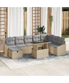 vidaXL 9-częściowy zestaw sof ogrodowych z poduszkami Beżowy Polirattan Dārza mēbeļu komplekti