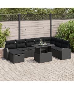 vidaXL Zestaw 9-osobowych sof ogrodowych  z poduszkami Czarny Polirattan Dārza mēbeļu komplekti