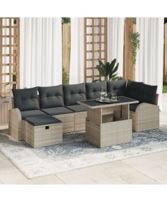 vidaXL 8 Częściowy Zestaw Kanap Ogrodowych z Poduszkami Jasnoszary Poly Rattan Dārza mēbeļu komplekti