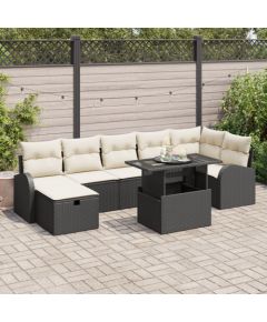 vidaXL 8-częściowy zestaw sof ogrodowych z poduszkami, czarny polyrattan Dārza mēbeļu komplekti