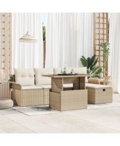 vidaXL 6-częściowy zestaw sof ogrodowych z poduszkami beżowy polirattan Dārza mēbeļu komplekti