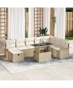 vidaXL Zestaw 9-częściowy kanap ogrodowych z poduszkami Beżowy Polyrattan Dārza mēbeļu komplekti