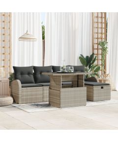 vidaXL Zestaw 6 elementów kanap ogrodowych z poduszkami jasnoszarymi polirattan Dārza mēbeļu komplekti