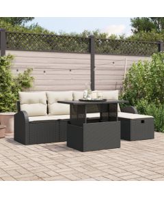 vidaXL Zestaw sof ogrodowych 6-częściowy z poduszkami Czarny Polirattan Dārza mēbeļu komplekti