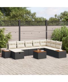 vidaXL 9 Elementowy Zestaw Sof Ogrodowych z Poduszkami Czarny Polirattan Dārza mēbeļu komplekti