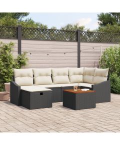 vidaXL Zestaw 7-częściowy sof ogrodowych z poduszkami Czarny Poli Rattan Dārza mēbeļu komplekti