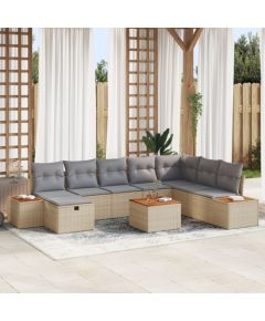 vidaXL Zestaw ogrodowy 9 części z poduszkami Beżowy Polirattan Dārza mēbeļu komplekti