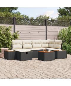 vidaXL 7 Częściowy Zestaw Sofy Ogrodowej z Poduszkami Czarny Polirattan Dārza mēbeļu komplekti