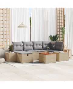 vidaXL 7-częściowy zestaw kanapowy ogrodowy z poduszkami Beżowy Polirattan Dārza mēbeļu komplekti