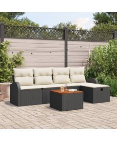 vidaXL Zestaw 6-częściowy Sof Ogrodowych z Poduszkami Czarny Polirattan Dārza mēbeļu komplekti