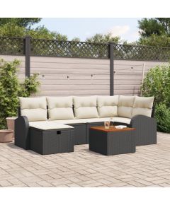 vidaXL Zestaw Sofy 7 Częściowy z Poduszkami Czarny Polirattan Dārza mēbeļu komplekti