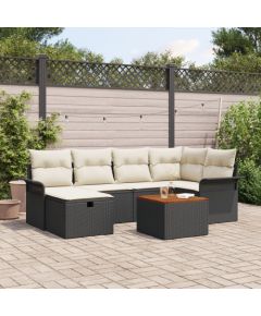 vidaXL 7-częściowy zestaw sof ogrodowych z poduszkami czarny poli rattan Dārza mēbeļu komplekti