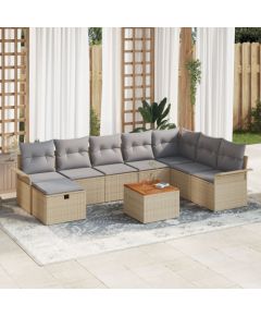 vidaXL 9-osobowy zestaw sof ogrodowych z poduszkami Beżowy Polirattan Dārza mēbeļu komplekti