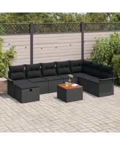 vidaXL 9 Częściowy Zestaw Sofy Ogrodowej z Poduszkami Czarny Polirattan Dārza mēbeļu komplekti