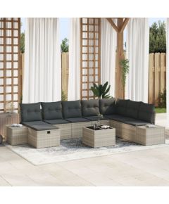 vidaXL Zestaw ogrodowy  z 9 elementami z poduszkami w jasnoszarym polirattan Dārza mēbeļu komplekti