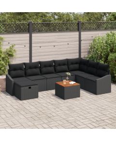 vidaXL Zestaw Sof Ogrodowych 9-częściowy z Poduszkami Czarny Rattan Dārza mēbeļu komplekti