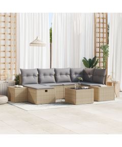 vidaXL Zestaw sof ogrodowych  z 7 częściami i poduszkami Beżowy polirattan Dārza mēbeļu komplekti