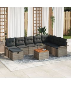 vidaXL Zestaw Sof na Ogród 9 Elementów z Poduszkami Szary Polirattan Dārza mēbeļu komplekti