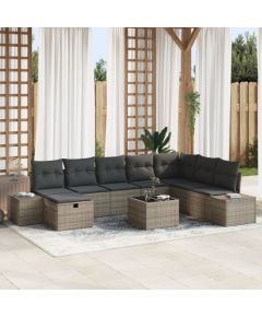 vidaXL 9-częściowy zestaw sofy ogrodowej  z poduszkami Szary Polirattan Dārza mēbeļu komplekti