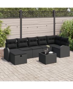vidaXL 8-częściowy zestaw sof ogrodowych z poduszkami Czarny Polirattan Dārza mēbeļu komplekti
