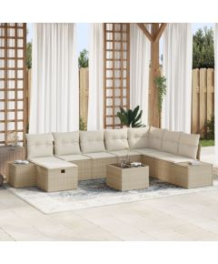 vidaXL Zestaw sofy  9-częściowej z poduszkami Beżowy polirattan Dārza mēbeļu komplekti