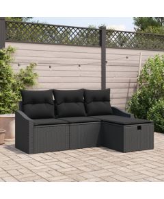vidaXL Zestaw sof ogrodowych 4 częściowy z poduszkami Czarny PE Rattan Dārza mēbeļu komplekti