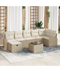 vidaXL Zestaw sof ogrodowych 8 elementów z poduszkami Beżowy PE Rattan Dārza mēbeļu komplekti