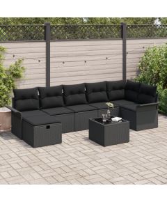 vidaXL Zestaw sof ogrodowych  8-częściowy z poduszkami czarny polirattan Dārza mēbeļu komplekti