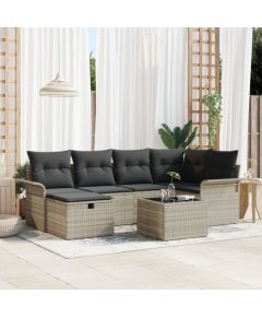 vidaXL 7-Częściowy Zestaw Sofy Ogród z Poduszkami Jasnoszary Poli Rattan Dārza mēbeļu komplekti