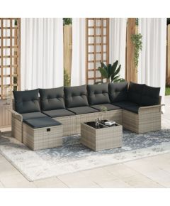 vidaXL 8-elementowy zestaw sof ogrodowych z poduszkami w jasnoszarym polirattanie Dārza mēbeļu komplekti