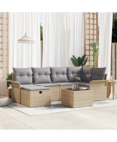 vidaXL Zestaw 7 elementowy sof ogrodowych z poduszkami Beżowy Rattan Polietylen Dārza mēbeļu komplekti