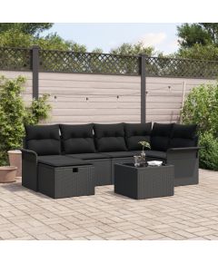 vidaXL Zestaw 7-elementowy sof ogrodowych z poduszkami czarny polirattan Dārza mēbeļu komplekti