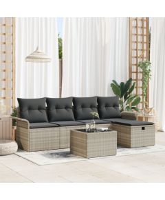 vidaXL Zestaw 6 Elementów Sofy Ogrodowej z Poduszkami w Jasnoszarym Polirattanie Dārza mēbeļu komplekti