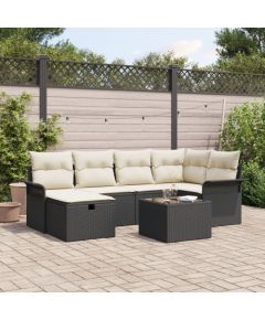 vidaXL 7-częściowy zestaw sof ogrodowych z poduszkami czarny polirattan Dārza mēbeļu komplekti