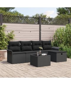 vidaXL Zestaw sofy ogrodowej  6-częściowy z poduszkami Czarny Polirattan Dārza mēbeļu komplekti
