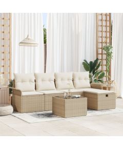 vidaXL Zestaw Sof Ogrodowych  6-częściowy z Poduszkami Beżowy Polirattan Dārza mēbeļu komplekti