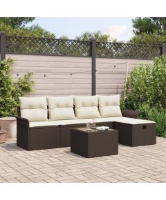 vidaXL Zestaw 6-osobowych sof ogrodowych z poduszkami Brązowy Polirattan Dārza mēbeļu komplekti